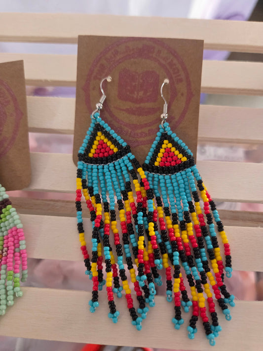 Prism peak fringe earrings in teal